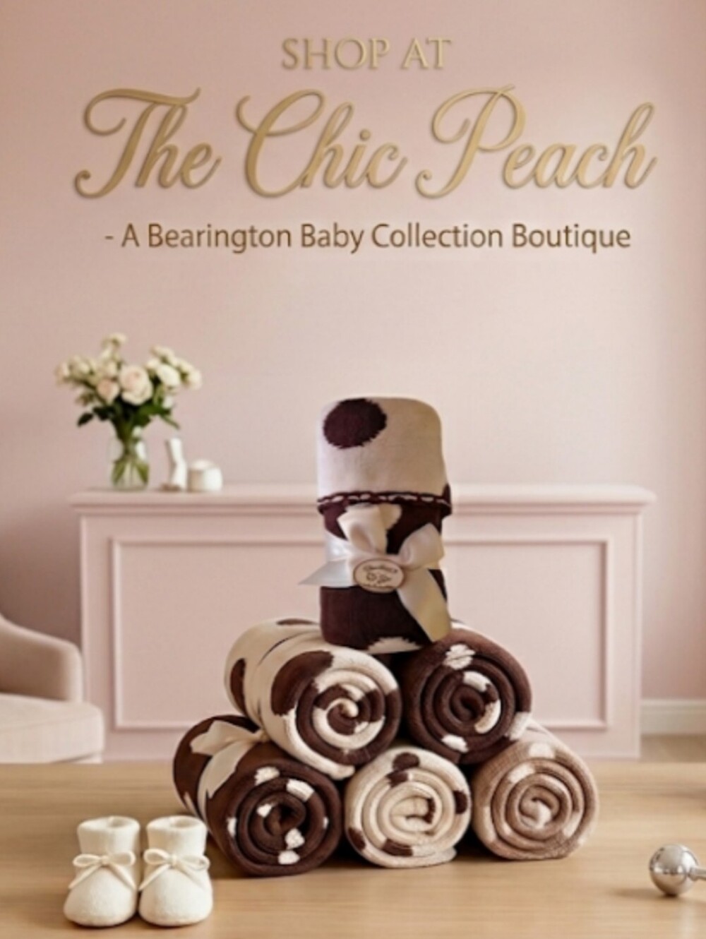 Bearington Baby Collection Chocolate & Pink Polka Dot Knit Blanket (NWT)